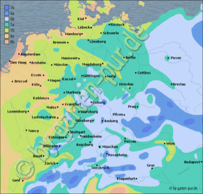 Vorschaubild: Klimazonen und Winterhärtezonen - anklicken zum Vergrößern!